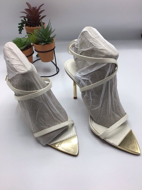 ALDO Shoes - Aldo Womens White Metallic Gold Strappy Lace Up Heels Size 9